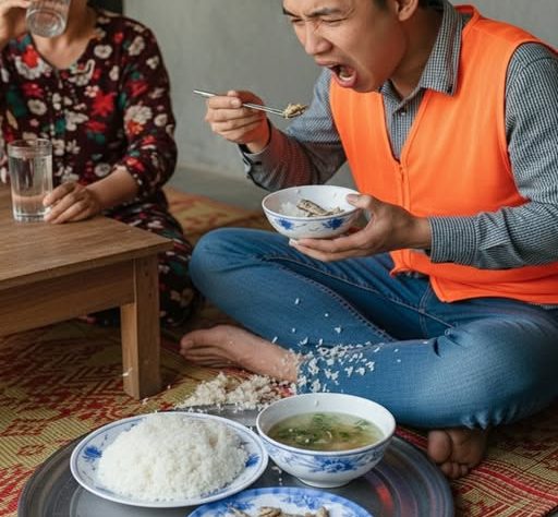 Đi làm về nhà đ::ói quá tôi vơ vội lấy bát cơm ở cữ mà mẹ cho vợ mình ăn, nhưng vừa nuốt miếng cơm trong miệng tôi đã phải nô::n hết ra