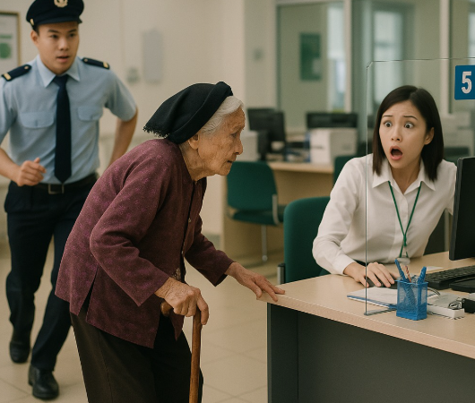 Các nhân viên nhìn thấy dòng chữ của bà cụ thì vội vàng ấn nút kh:ẩn c:ấp