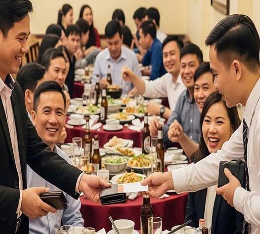 Đi họp lớp có 8 người bạn nhưng ai cũng dắt theo 1 người nhà đi ăn cùng