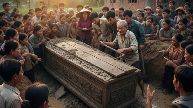 Vừa nhích nắp qu;;an t;;ài lên, một luồng khí lạnh phả ra, mùi ngai ngái, ẩm mốc trộn lẫn thứ gì đó tanh nhẹ