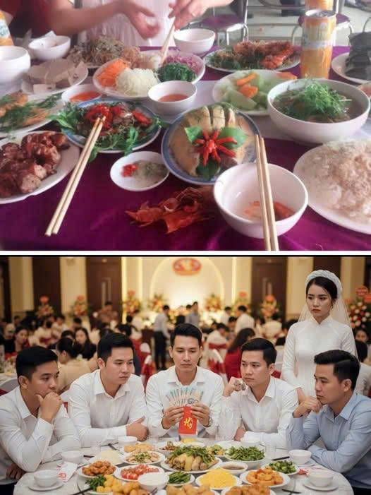Đi ăn đám cưới bạn, cả nhóm thống nhất mừng cưới theo mức chung là 500.000/ người nhưng sau khi nhìn thấy mâm cỗ nhà gái chuẩn bị vài người vội đổi phong bì