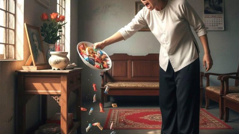 Đang làm giỗ cho con, nhìn thấy túi kẹo cứng trên mâm cúng vợ tôi điên dại lao ra vứt