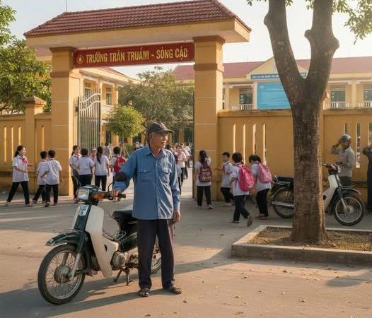 Và giữa đám đông đó, ai cũng quen một người: anh Thành, xe ôm công nghệ, ngoài 30 tuổi, dáng gầy, nước da sạm nắng, luôn đội chiếc mũ bảo hiểm cũ sờn quai.