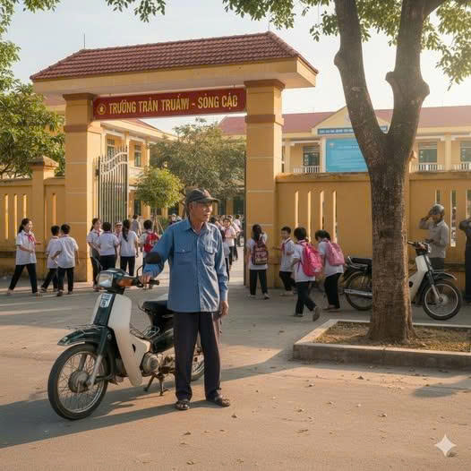 Và giữa đám đông đó, ai cũng quen một người: anh Thành, xe ôm công nghệ, ngoài 30 tuổi, dáng gầy, nước da sạm nắng, luôn đội chiếc mũ bảo hiểm cũ sờn quai.