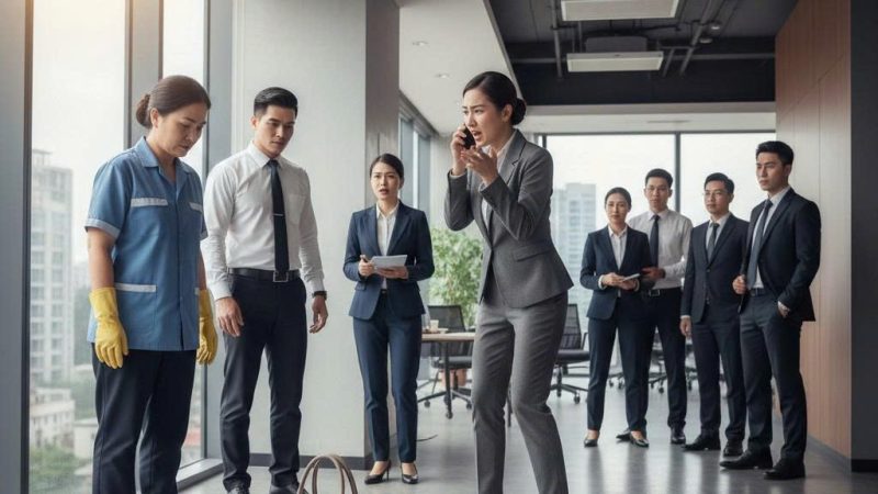 Cô lao công làm đổ cà phê lên túi hiệu của trưởng phòng nên bị đuổi việc ngay lập tức. Không ai ngờ, khi vị Phó Chủ tịch mới tới thị sát và nhìn thấy chiếc vòng bạc trên tay cô