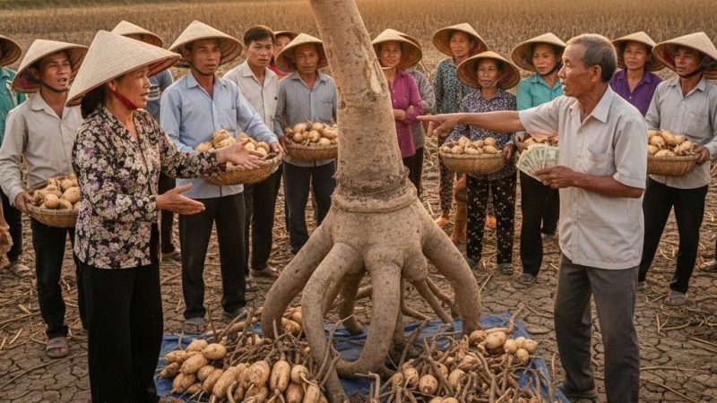 Cô Chiêm bảo thằng Hiển – đứa cháu họ thường ghé giúp – chuẩn bị gầu dây, rồi chạy sang đầu xóm gọi thêm mấy người cùng tát.
