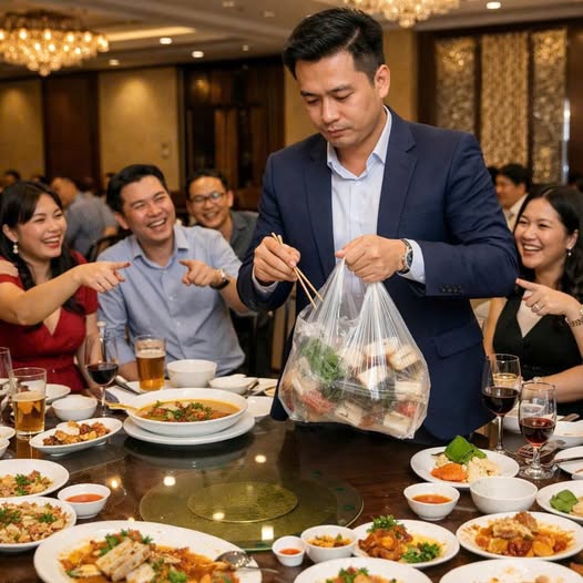 Đi họp lớp, ông Q giám đốc vẫn xin đồ ăn thừa gói mang về khiến cả lớp khinh ra mặt nói ông “làm màu” chứ đói nhe răng