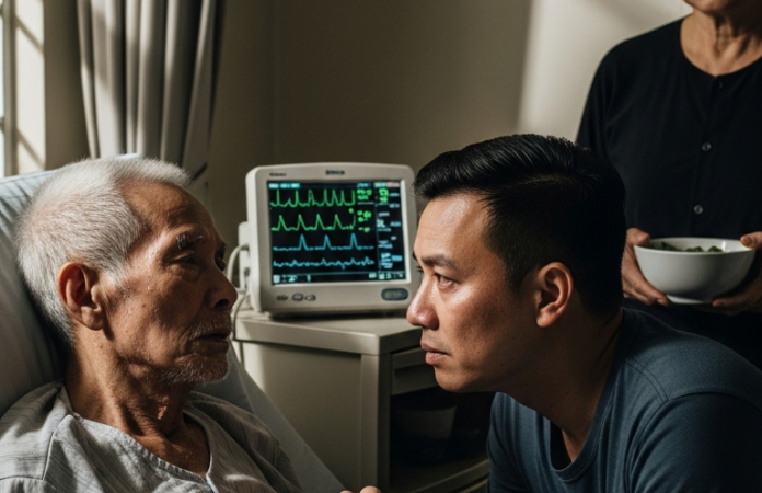 Câu nói ngắt quãng giữa chừng, rồi màn hình tim đột ngột kéo dài thành một tiếng “tít” vô hồn….