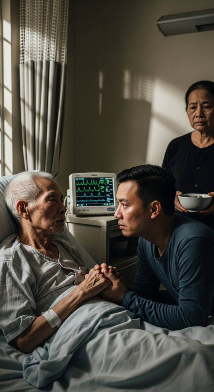 Câu nói ngắt quãng giữa chừng, rồi màn hình tim đột ngột kéo dài thành một tiếng “tít” vô hồn….