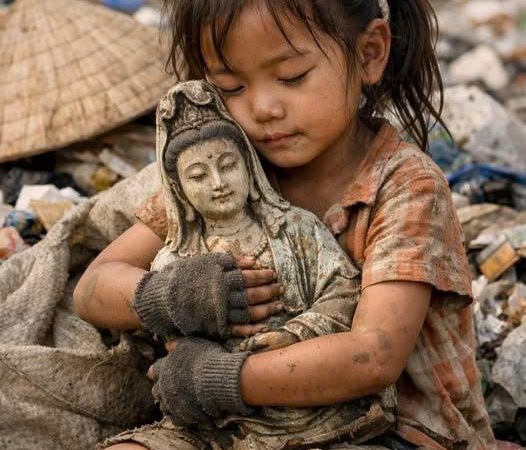 Bé gái nhặt tượng quan âm trong bãi rác