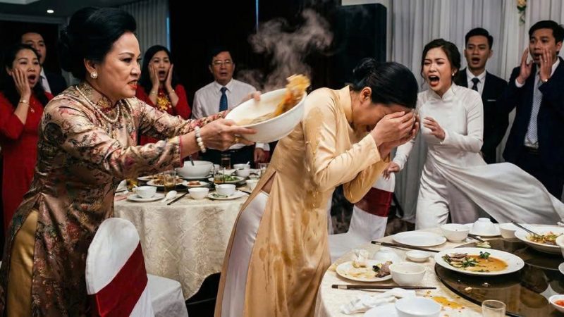 Mẹ chồng h:ất b;át canh n:óng vào mẹ tôi giữa đám cưới, bố tôi im lặng đứng dậy làm một việc khiến cả hội trường ch-t lặng